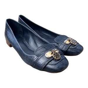 Tory Burch Blue Croc Embossed Loafer
